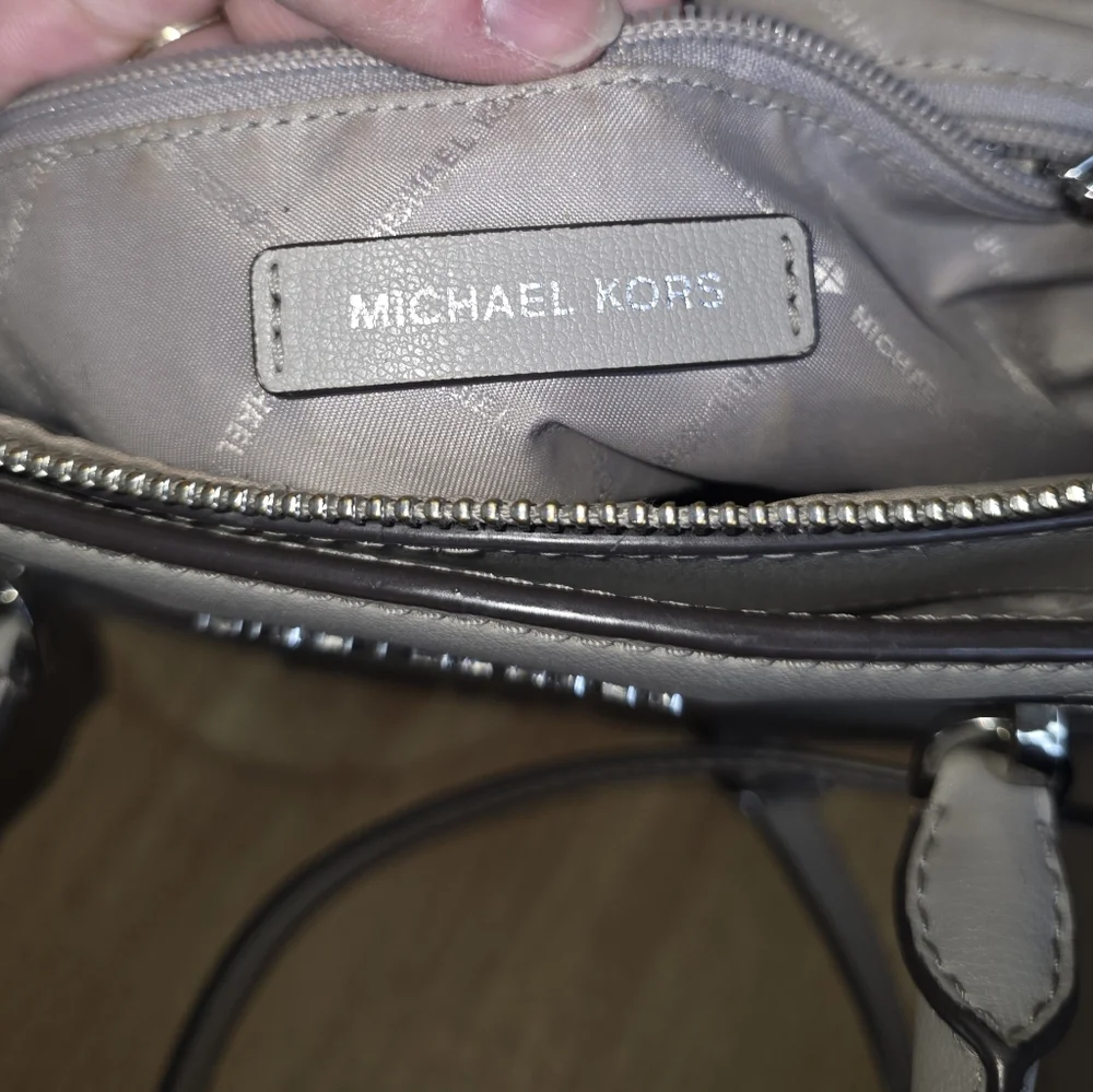 Michael Kors Gray Studded Satchel Crossbody Bag Silver Hardware - Picture 5 of 9